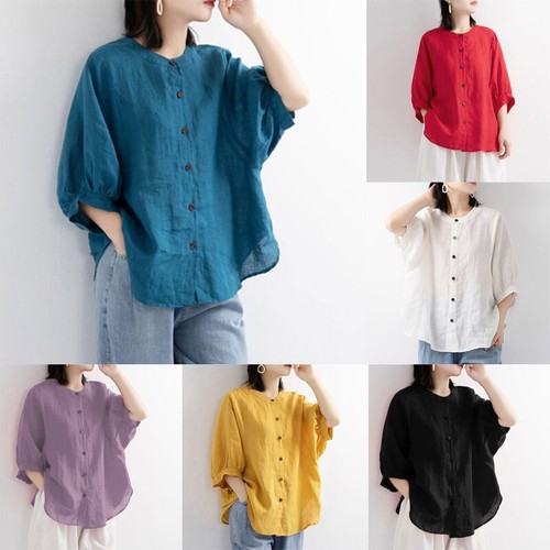 Women Loose Solid Short Sleeve Cotton Linen Casual T-Shirt Loose Summer Tops Tee