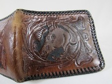 Vintage ARTS CRAFTS Hand Tooled Leather HORSE HEAD Western Wallet