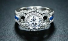 NEW Women's Sapphire  Cubic Zirconia Halo Ring Set - White - Size: 8
