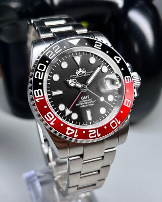 40mm Black Red GMT, Sapphire Crystal, Seiko NH34 Movement, 200m WR, Mod Watch.
