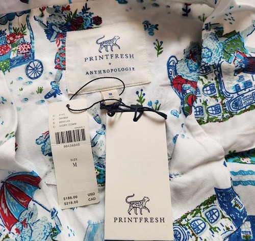 New women's M Printfresh Anthropologie Parisian poodles satin pajama set Paris - Picture 7 of 10