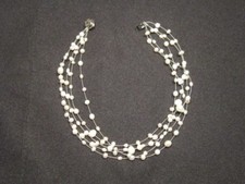 Floating Pearl Five Silver Strand Fashion Necklace Choker White