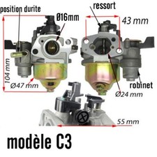 Carburateur piece tondeuse motoculteur moteur 4tps  dim s photo entraxe 43mm  C3