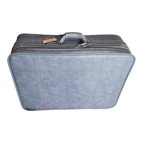 Vtg American Tourister Large Blue Suitcase Soft Shell Luggage EUC Complete Lock