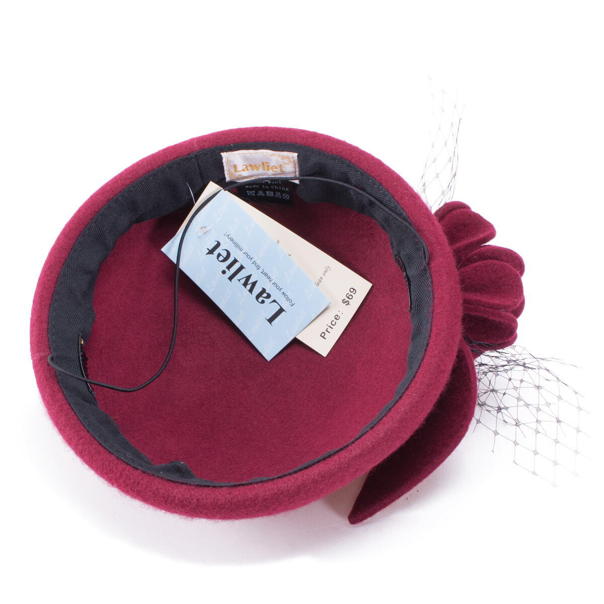 Womens Socialite Flower Black Pearl Wool Felt Fascinator 