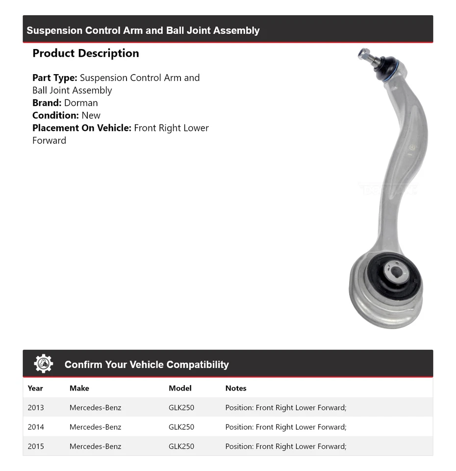 Conjunto de rótula de brazo de control Dorman para Mercedes-Benz GLK250 2013-2015  Foto 2 de 3