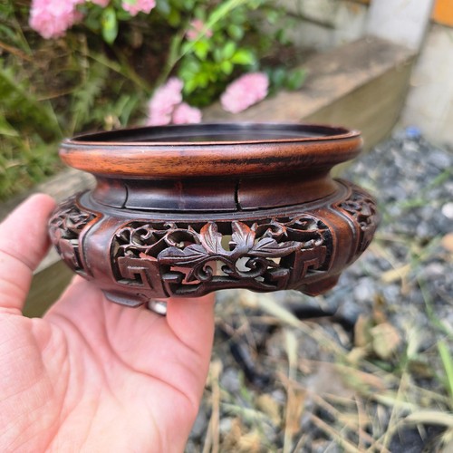 Chinese Antique Carved wood Stand Vase Bowl Jar QING c19th Superb Openwork - Picture 7 of 14