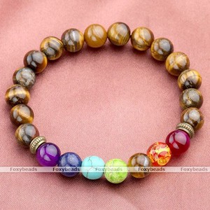 1X-Tiger-039-s-Eye-7-Chakra-Gemstone-Bead-Healing-Prayer-Bracelet-Stretchy-6-034-L-Gift