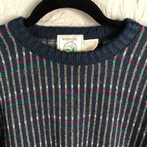Vintage Wrangler Sweater Mens XLColorblock Chunky Knit Long Sleeve Acrylic Retro - Picture 9 of 18