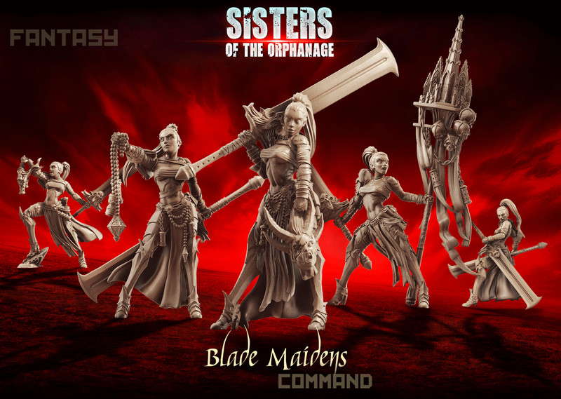 Raging Heroes Sisters of the Orphanage Blade Maidens Command Group Female 28mm