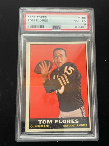 1961 Topps #186 Tom Flores Rookie RC PSA 4 Oakland Raiders Football Card