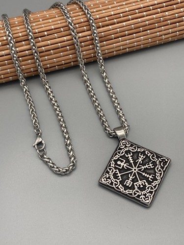 Edelstahl Zopfkette 60cm mit Anhänger Vegvisir Amulett Kompass Viking Wiking Set - Bild 7 von 9