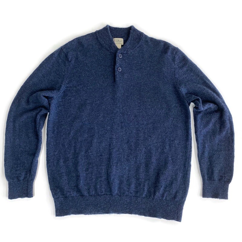 L.L. Bean Mens XL Reg Knit Pullover Sweater Button Blue 100