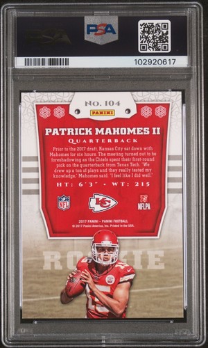PATRICK MAHOMES SIGNED 2017 PANINI ROOKIE RC #104 AUTO PSA 9 - Picture 2 of 2