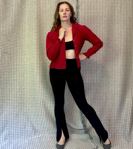 Vintage 90s Maroon Red Silk Balloon Sleeve Ruffle Blouse by Calvin Klein size L - Picture 4 of 19