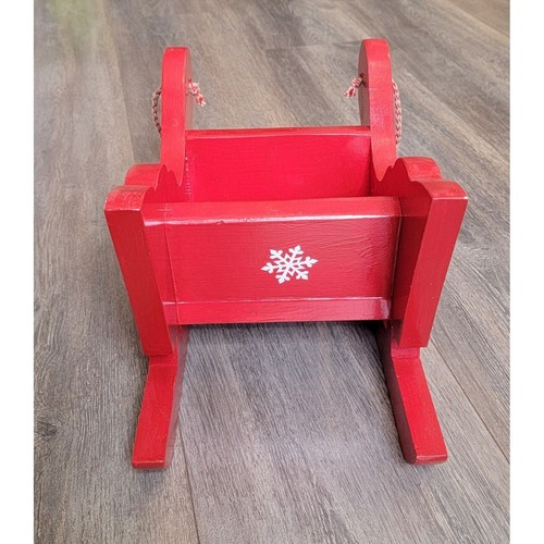 Handmade Wooden Red Christmas Sleigh Holiday Decor 13" - Picture 5 of 10