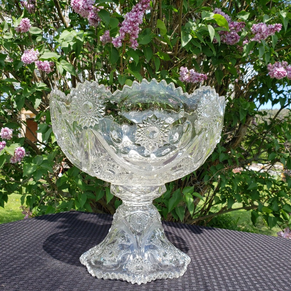 A genuine piece of American Brilliant Period cut glass — the star and hobstar pattern catches light like a disco ball from 1900.