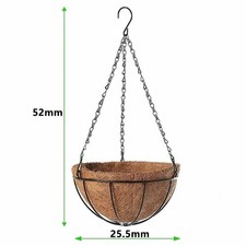 Image of 8/10 Inch Metal Hanging Flower Basket Coco Liner Chain Outdoor Garden Planter