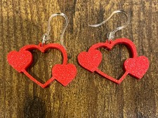 Triple red heart dangle earrings two solid hearts on the side valentines day
