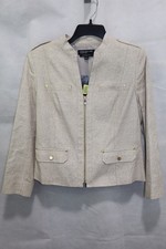 Jones NewYork Size 10 Beige and white zip front suit jacket