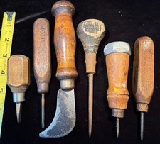 Lotto 6 attrezzi vintage cacciavite raccoglighiaccio manico legno Stanley Dexter