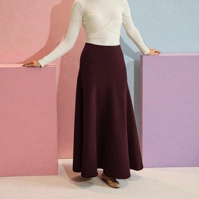OGL Warm Cozy CashSoft Wool-like Flared Maxi Skirt In Ruby Wine Color Size XL