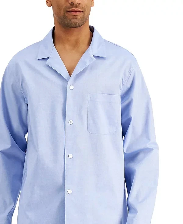 Club Room Mens 2 Piece Solid Oxford Pajama Set in Blue White Size S - Image 3 of 3
