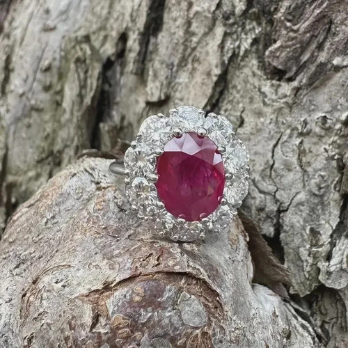 4.30Ct Oval Cut Natural Red Ruby & Diamond Wedding Ring 18k White Gold Size 6 7 - Picture 5 of 8