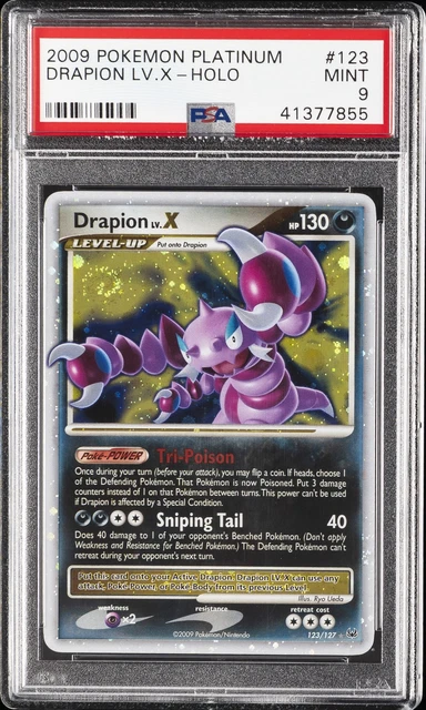 2009 POKEMON PLATINUM #123 DRAPION LV.X-HOLO PSA 9