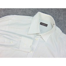 Canali Dress Shirt Mens 16.5x42 White Blue Striped Long Sleeve Made in Italy