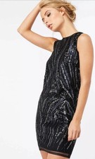 Monsoon Giselle Sequin Shift Dress Size 12 UK Black, striped RRP £99.00 BNWT
