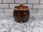 Hull Pottery Sugar Bowl, Brown Drip Glaze, w/Lid, Stoneware, Vintage, 3" x 3.9"