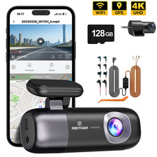 REDTIGER F9 128G SD Card Dash Cam 4K Front  Rear 1080P WiFi and Hardwire Kit