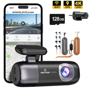 REDTIGER F9 128G SD Card Dash Cam 4K Front & Rear 1080P  WiFi and Hardwire Kit