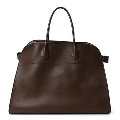 The Row Polished Saddle Calfskin Margaux 17 Dark Brown