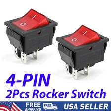 2x On Off Red Light Rocker Switch 250V AC 16 AMP 125V 20A DPST 4 lug legs