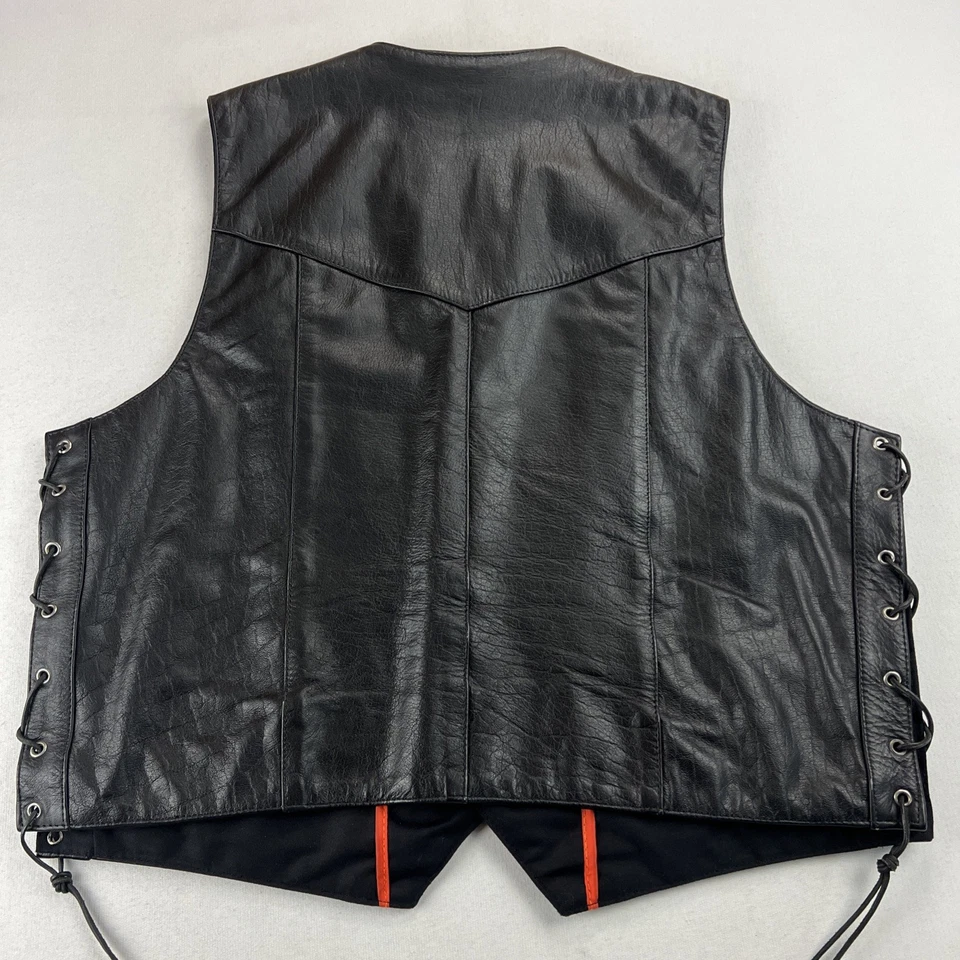 Interstate Leather Black Leather Snap Biker Vest Men’s XXL Motorcycle Style Moto - Image 2 of 4