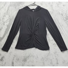 Sweaty Betty Tori Hooded Long Sleeve Twist Front Top Size US 6 Black Workout