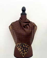 Louis Vuitton Wrap Monogram Flowers LV Logo Animal Print Brown Black Silk Scarf
