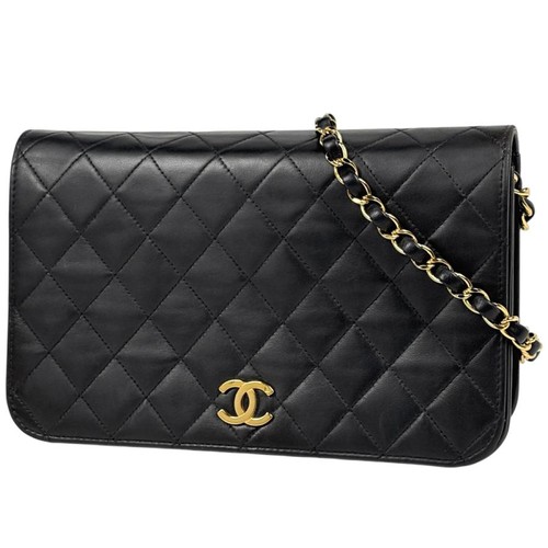 Chanel Matelasse Single Flap Chain CC Mark Leather Black Shoulder Bag #BS2723