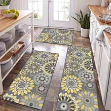 Boho Kitchen Rug Mat Sets 3 Piece, Farmhouse Non Slip Kitchen Rug Runner, Was...