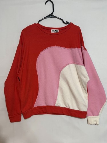 Bucket List Colorblock Sweatshirt Womens L Red Pink Crewneck Pullover