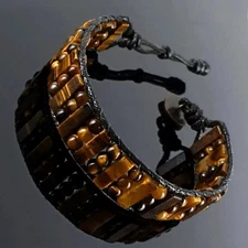 Natural Tiger Eye Braided Healing Chakra Handmade Crystal Men's Bracelet Gift