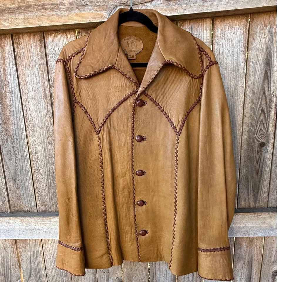De colección Años 70 North Beach Cuero California Hombre Mantequilla Suave Chaqueta Talla Pantalones  Foto 2 de 4