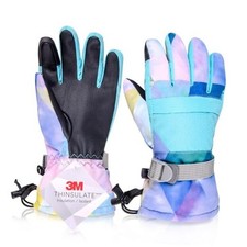 Kids Snow Ski Gloves, Children Winter Waterproof 9-13 Years Old 01 Light Blue