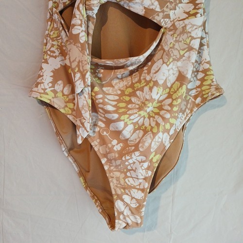 costume da bagno aerie Aeropostale grande lungo marrone bianco giallo foderato gamba alta nuovo con etichetta! - Foto 4 di 13