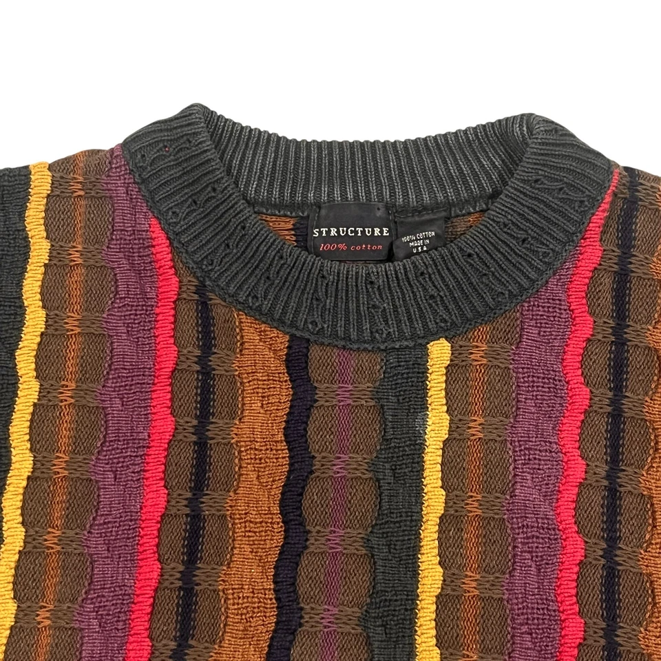 Vintage STRUCTURE Men's M large  Textured Striped  Knit Coogi style Sweater - Image 3 of 4