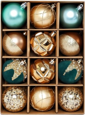 Christmas Tree Ornaments Decorations Set-12ct 3.14 Inch Green Gold Velvet