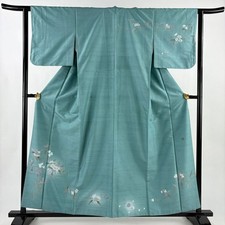JAPANESE KIMONO TSUMUGI GREEN 157.5cm 5 ft 2 in PURE SILK BB9002