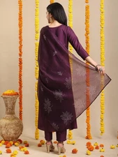 Gosriki Women'S Rayon Blend Anarkali Printed Kurta With Pant & Dupatta (Gango...